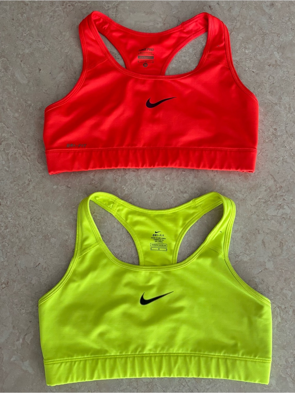 Nike Dri-FIT Racerback Sports Bras Set - Neon Red & Neon Yellow Size Medium